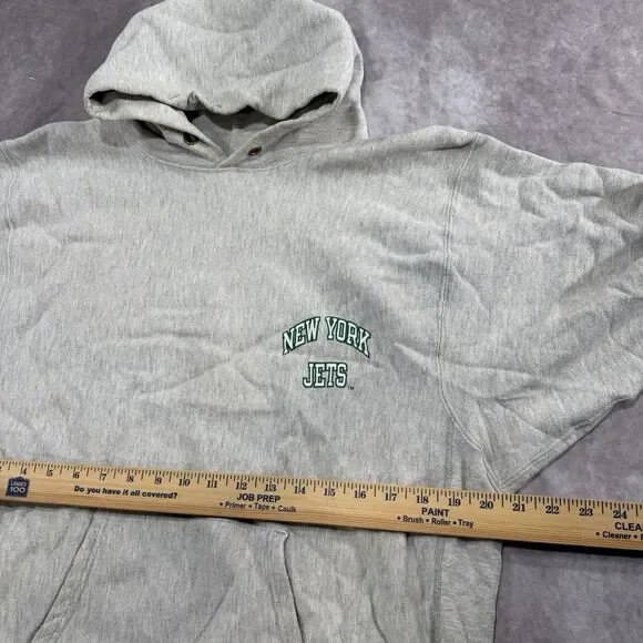 Vintage Champion Reverse Weave New York JetsGray Hoodie Pullover Size XL